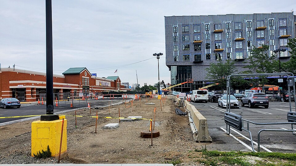 Earlier-phase construction at the Allston Yards / Stop & Shop site on August 7, 2023, not Building D.
